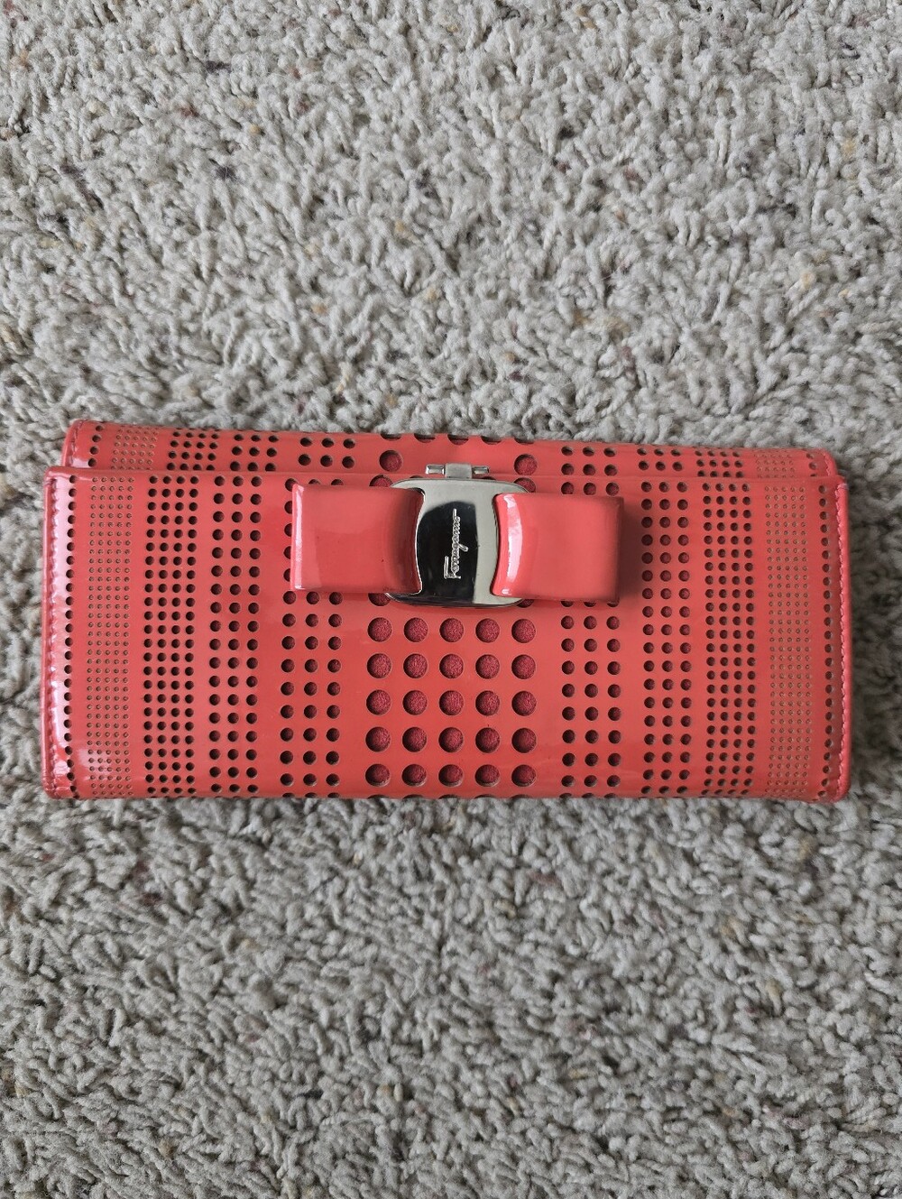 Salvatore Ferragamo Red Bow Perforated Leather Wallet-*RARE*